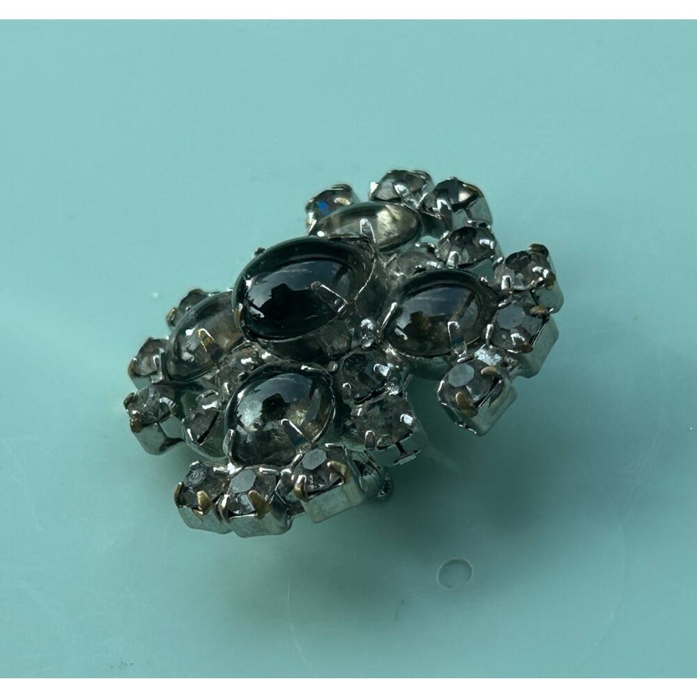 Vintage Smokey Quartz Style Rhinestone Brooch Silver Tone Statement Cluster Pin - Picture 3 of 8